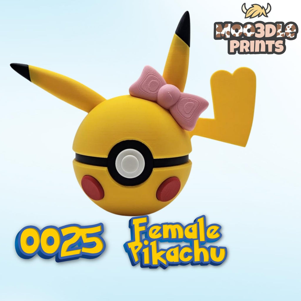 #0025 Female Pikachu 3D Printed Poké Ball | MOO3DLE Prints